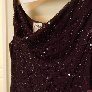 Beaded purple cowlneck sleeveless dress Sz L